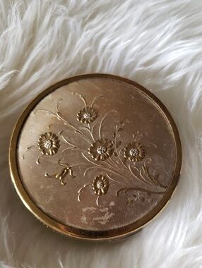 Antique/Vintage Round Gold Floral Jewelry Dish.